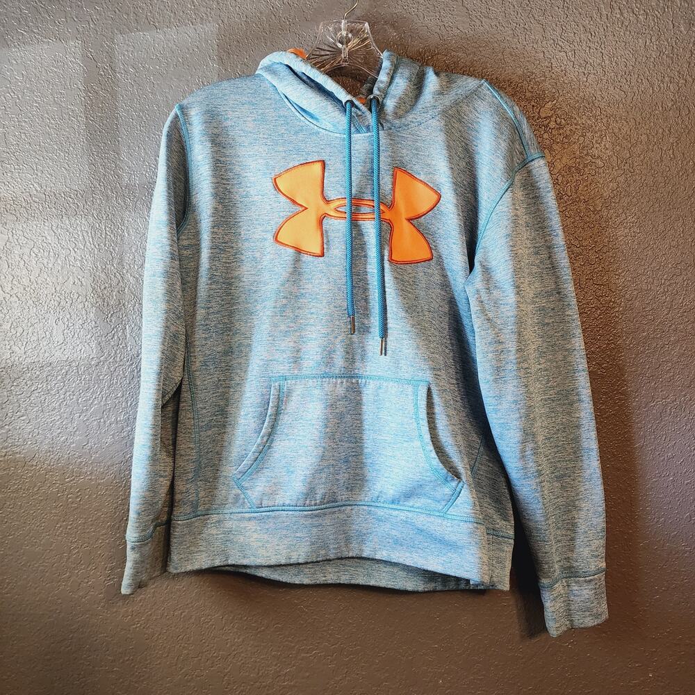 Under armor sweatshirt hoodie blue and orange with kangaroo pouch medium